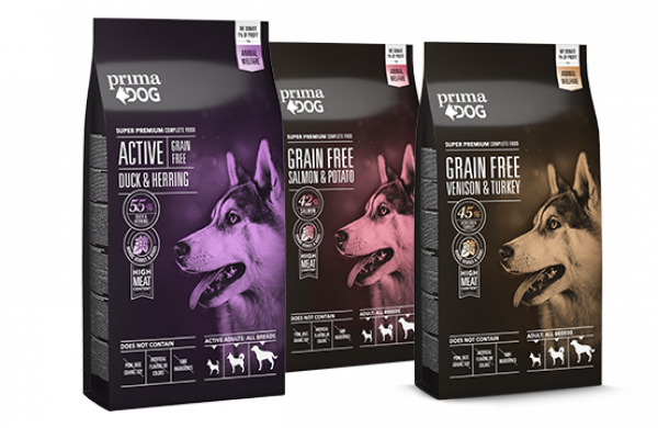PrimaDog grain-free dog food selection