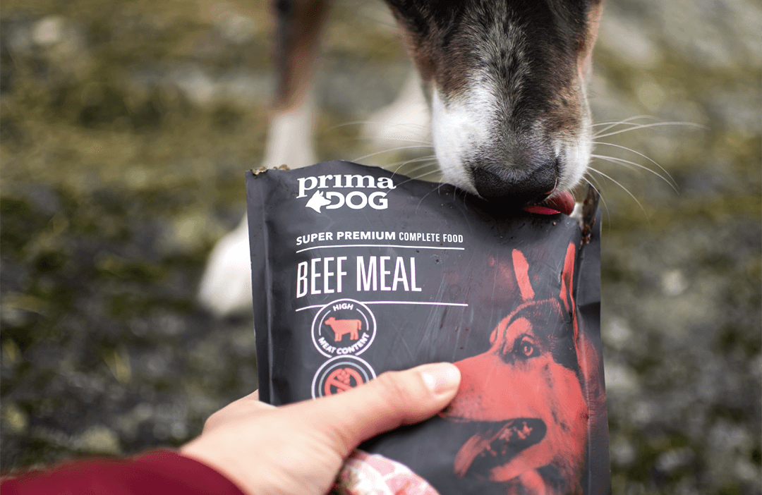 PrimaDog koiran vehnätön annosateria on lihaisa ja maistuva täysravinto