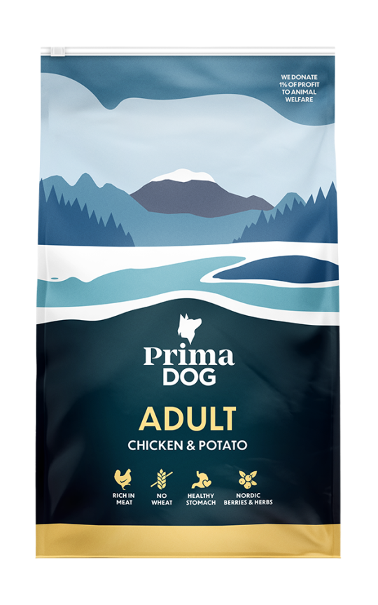 PrimaDog chicken & potato dog dry food packing image