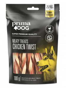 Low-fat wheat-free chicken twist dog treat PrimaDog