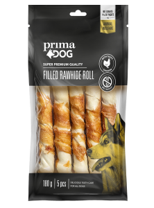 Filled rawhide roll with chicken chewbone for dogs PrimaDog