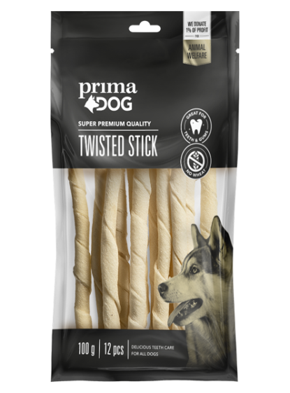 White low-fat twisted stick chewbone for dogs PrimaDog