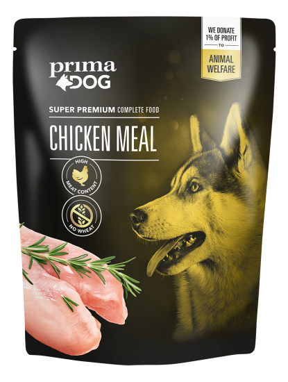 Vehnätön ja soijaton koiran kana-annosateria 600 g PrimaDog