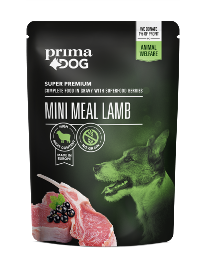 Mini Meal Lammas -annosateria on viljaton täysravinto PrimaDog