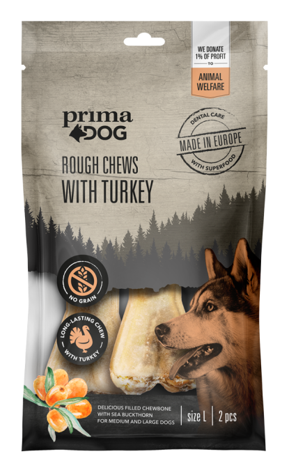 PrimaDog Turkey-Sea buckthorn is a grain-free chew bone for dogs