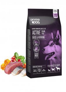 Grain-free dry dog food Duck and Herring for active dogs PrimaDog