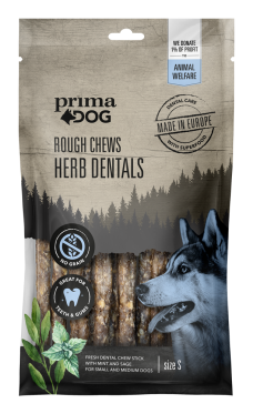 PrimaDog Dental žvýkací bylina je žvýkací pamlsek bez obilovin pro zdraví zubů malých psů.